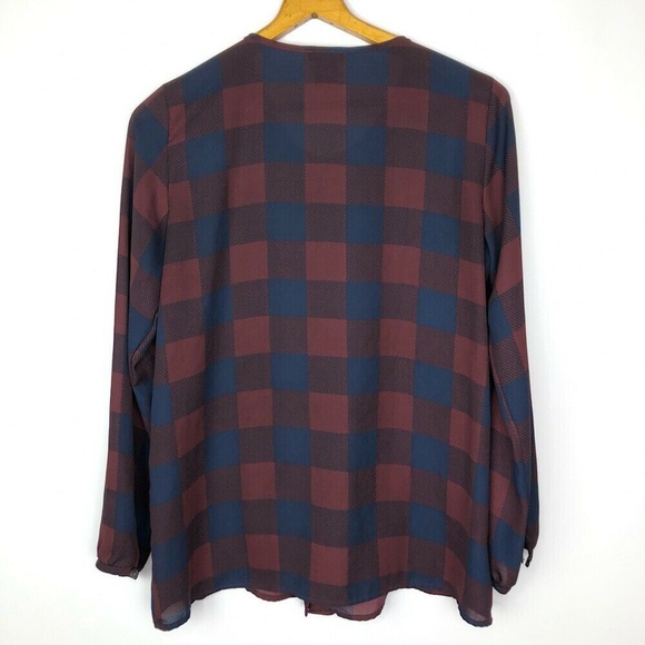 ๐ฒ Ann Taylor Plaid Check Ruffle Button Blouse Top - Picture 2 of 6